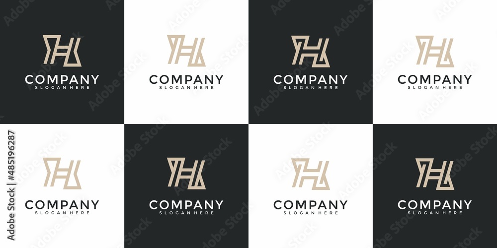 Set of abstract monogram initial letter h logo design template