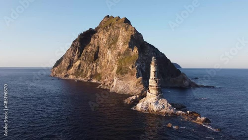 Aerial View of Aniva The abandoned lighthouse in the Sakhalin Island,Russia.