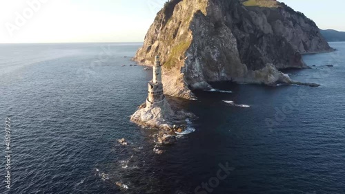 Aerial View of Aniva The abandoned lighthouse in the Sakhalin Island,Russia.