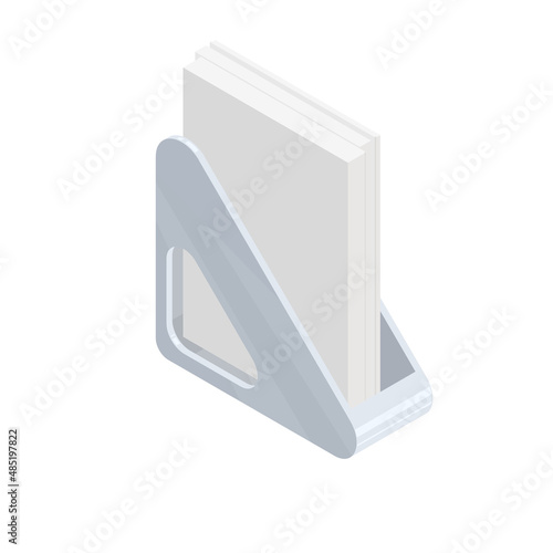 Books and Magazine Racks with blank paper. Desktop Accessories