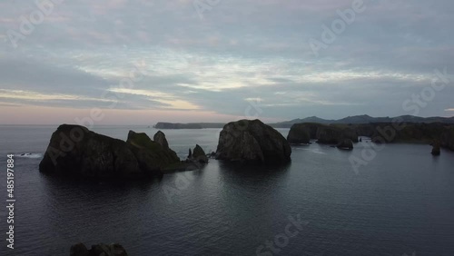 Aerial view the Nameless Bay in the island of Shikotan, Kuril Islands. photo