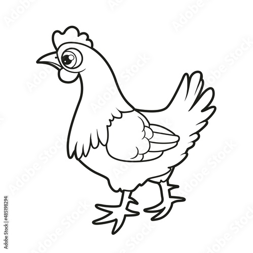 Cartoon hen going forward outlined for coloring book on white background