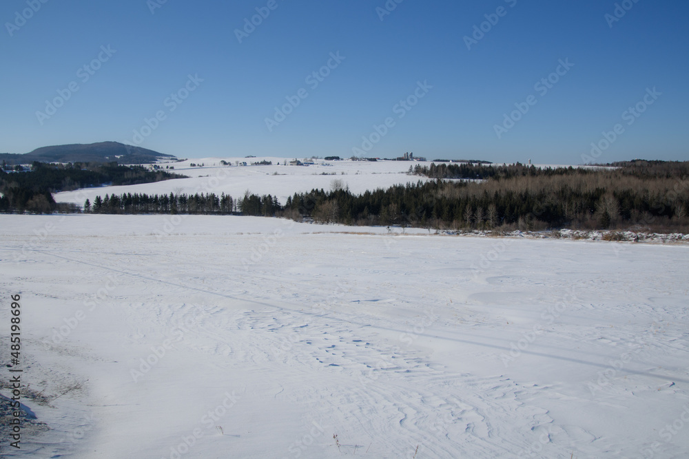 A winter countryside landscape in the province of Quebec, Canada