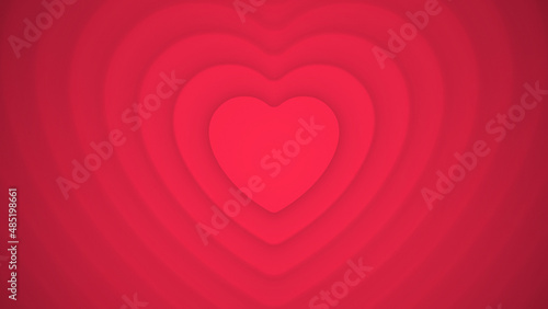 Modern Heart Shape 3D Layered Crimson Abstract Blurred Background. Happy Valentine's Day Classy Wide Wallpaper. Hearts Rendered Structure. Love And Health Symbol Conceptual Abstraction. Minimalist Art
