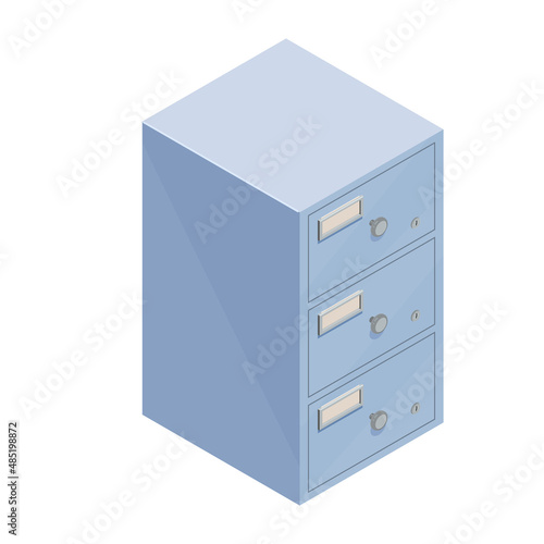 Metal file cabinet isometric flat illustration. Document storage