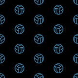 Volleyball ball seamless pattern, bright vector illustration on black background.