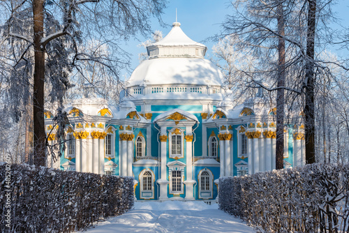 Hermitage pavilion in Catherine park in winter, Tsarskoe Selo (Pushkin), St. Petersburg, Russia