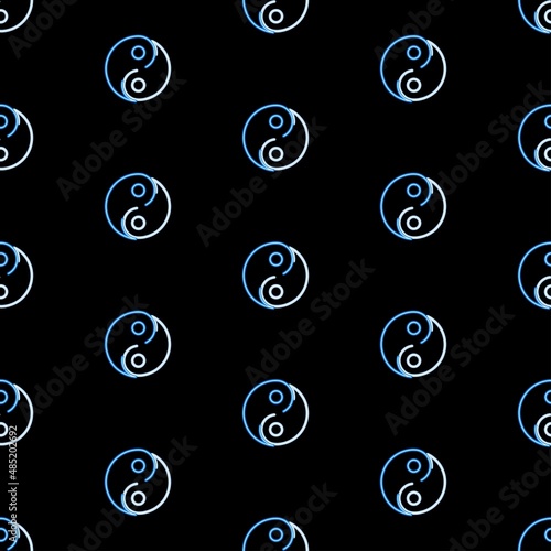 Yin yang seamless pattern, bright vector illustration on black background.