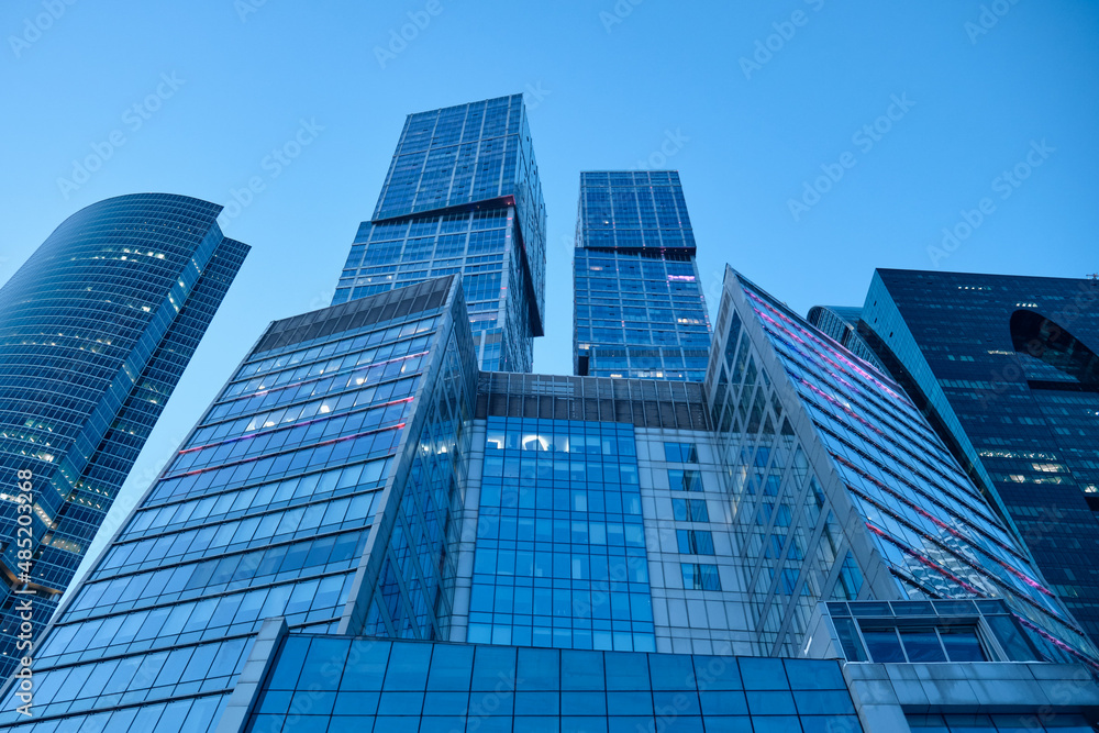Skyscapers in the city. The financial center of Moscow. High quality photo. Financial center in the city. Office buildings. Modern skyscrapers building in Moscow