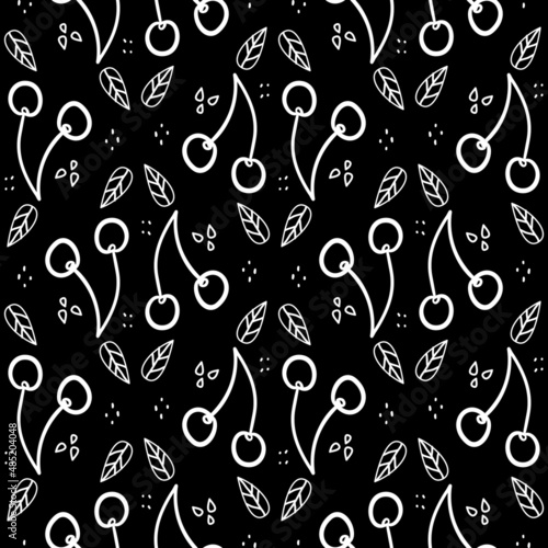 Sweet cherry repeating pattern. Seamless texture with wild berries. Summer motives with fresh healthy food ingredients