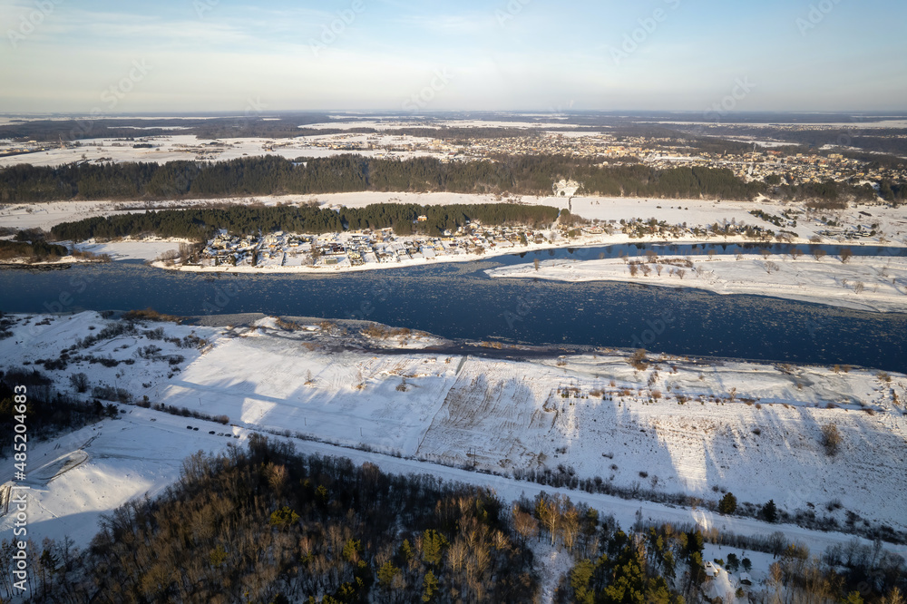 Winter river of Nemunas in Lithuania