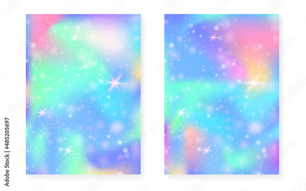 Rainbow background with kawaii princess gradient. Magic unicorn