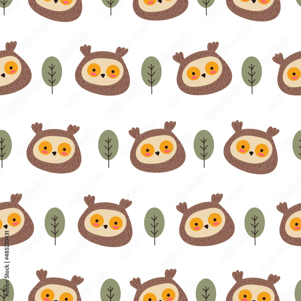 Fototapeta premium Owl seamless repeated endless pattern. Vector flat graphic design illustration