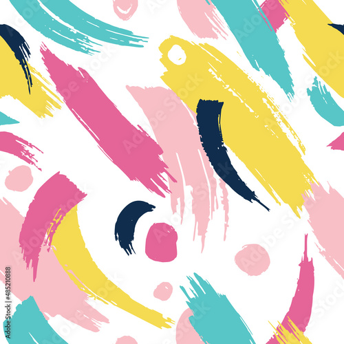 Hand drawn dry brush strokes seamless background. A bright pattern is excellent for fabric, web background, scrapbook, surface textures.