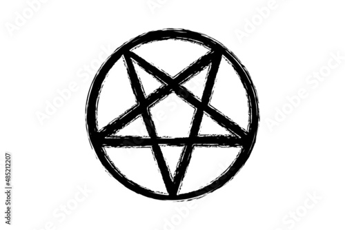 Canvas Print Pentagram Pentacle Wicca Star, black brush style, hand drawn tattoo satanic occu
