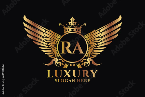 Luxury royal wing Letter RA crest Gold color Logo vector, Victory logo, crest logo, wing logo, vector logo template.