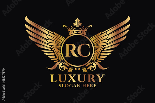 Luxury royal wing Letter RC crest Gold color Logo vector, Victory logo, crest logo, wing logo, vector logo template.