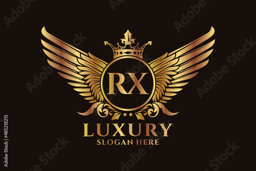 Luxury royal wing Letter RX crest Gold color Logo vector, Victory logo, crest logo, wing logo, vector logo template.