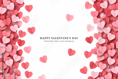 Scatter Paper Cut Hearts Confetti Vector Valentine's Day Frame Isolated On White Background. Papercut Heart Shapes Romantic Love Story Wallpaper. Saint Valentines Day Hearts Abstract Art Illustration