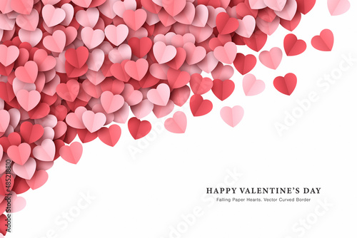 Falling Paper Cut Hearts Confetti Vector Valentine's Day Abstract Curved Border Isolated On White Background. Paper Cut Heart Shapes Romantic Love Story Wallpaper. Valentines Day Hearts Illustration