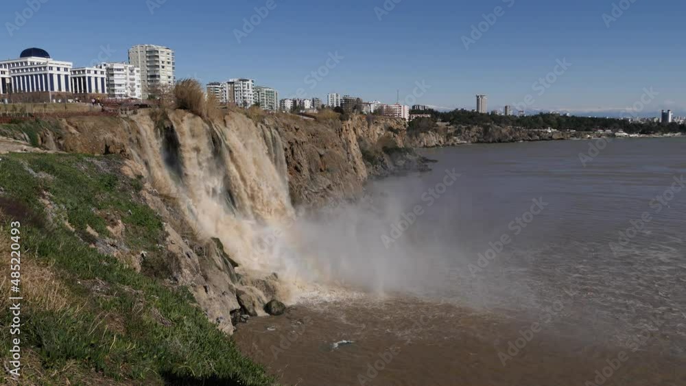 antalya duden waterfall touristic town mediterranean turkey muddy water after rain city on the cliff antalya duden waterfall touristic town mediterranean turkey muddy water after rain city on the cliff