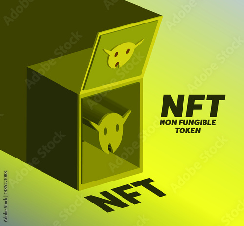 NFT box Non Fungible Token for art and technology concept 