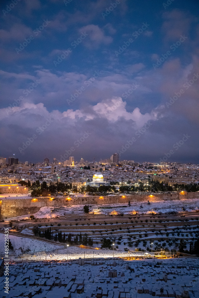 dome of the rock with snow in jerusalem