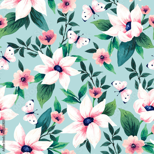 Fototapeta Naklejka Na Ścianę i Meble -  Seamless floral pattern. Design for wallpaper, fabric, wrapping paper, cover and more.