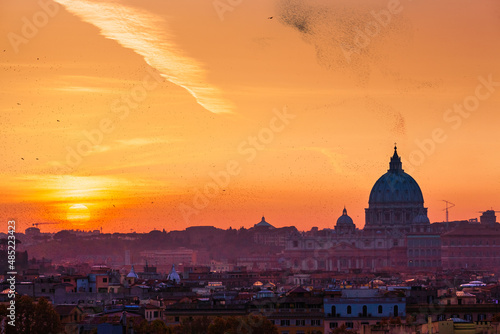 Landscape from Pincio Hill on roofs and churches of the ancient city of Rome
