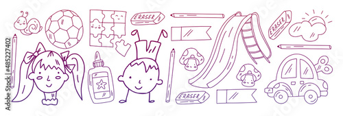 School, preschool, education. Creativity and imagination. Little children online education, e-learning.