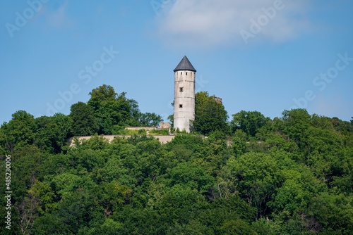 Medieval castle ruins Plesseburg on a summer day surrounded by forest. Bovenden