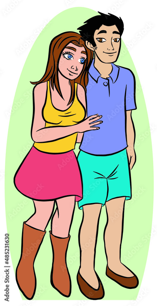 Couple, man and woman together enjoying a walk. Vector art. Couple, man and woman together enjoying a walk. Vector art.