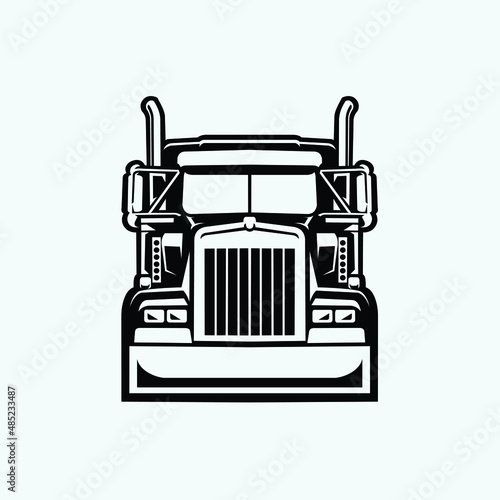 Semi truck 18 wheeler trucker silhouette front view vector isolated