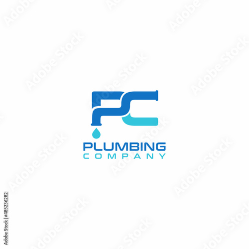 Plumbing water with initial letter PC logo design template