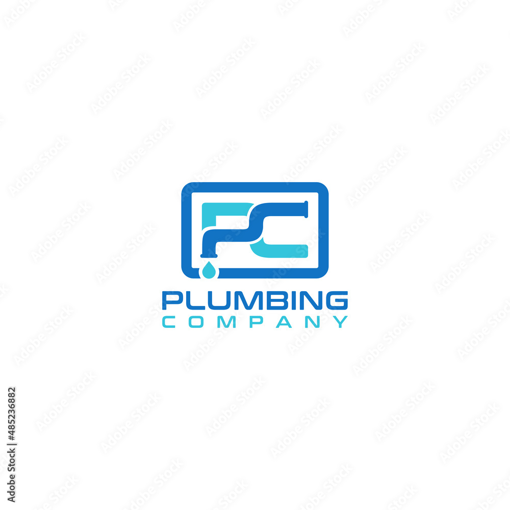 Plumbing water with initial letter PC logo design template Plumbing water with initial letter PC logo design template