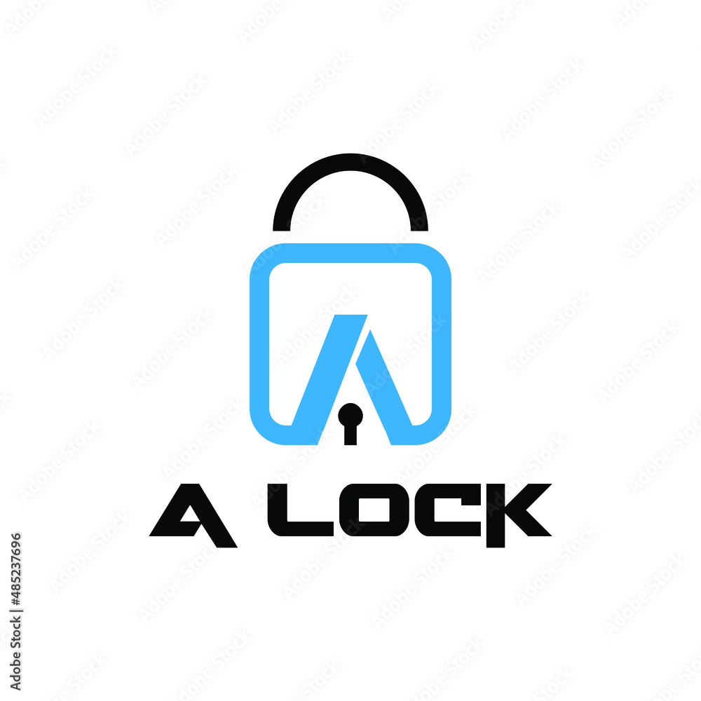 Letter A key hole logo icon design template elements, line art style vector illustration, blue color on white background Letter A key hole logo icon design template elements, line art style vector illustration, blue color on white background