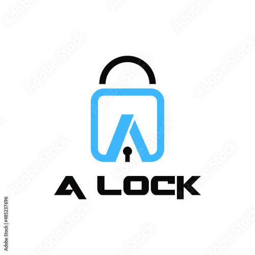Letter A key hole logo icon design template elements, line art style vector illustration, blue color on white background