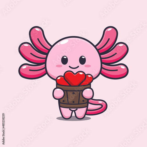 cute axolotl mascot cartoon character illustration in valentine day