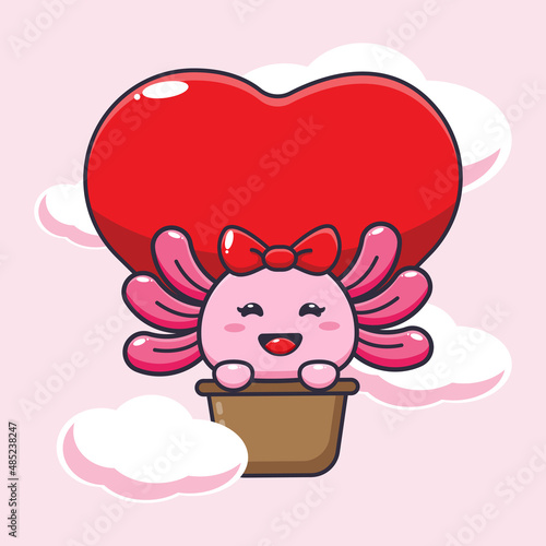 cute axolotl mascot cartoon character illustration in valentine day