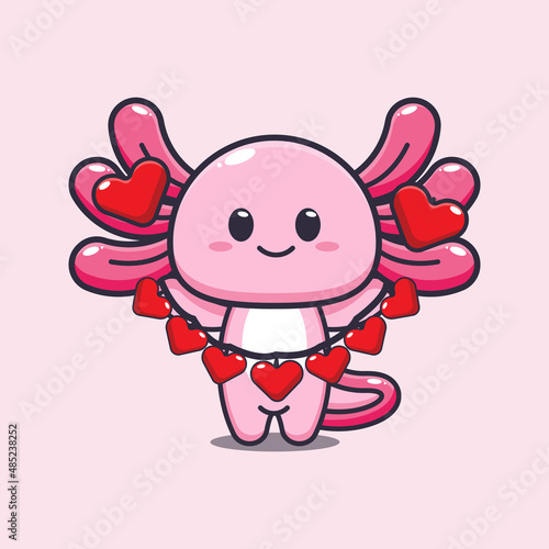 cute axolotl mascot cartoon character illustration in valentine day