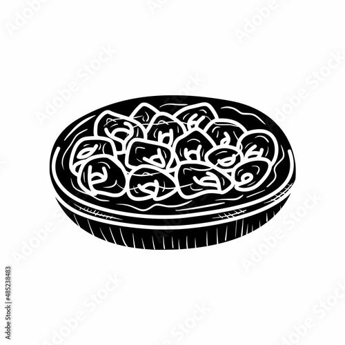 a bowl of soup tortellini pasta glyph solid hand drawn doodle illustration vector logo icon