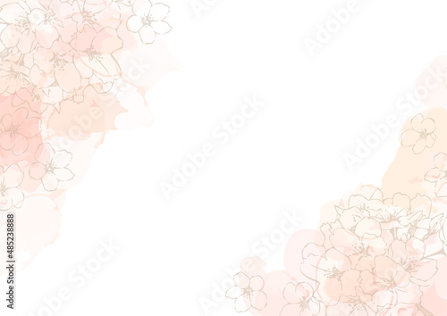 桜の線画とアルコールインクの背景用素材