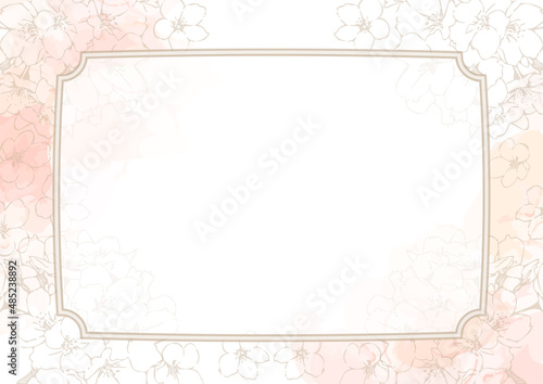 桜の線画とアルコールインクの背景用素材