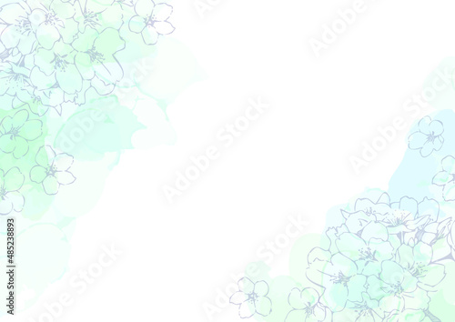 桜の線画とアルコールインクの背景用素材