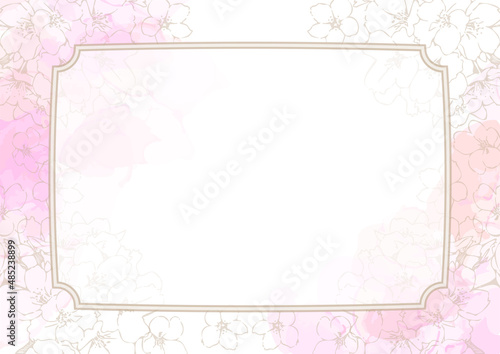 桜の線画とアルコールインクの背景用素材