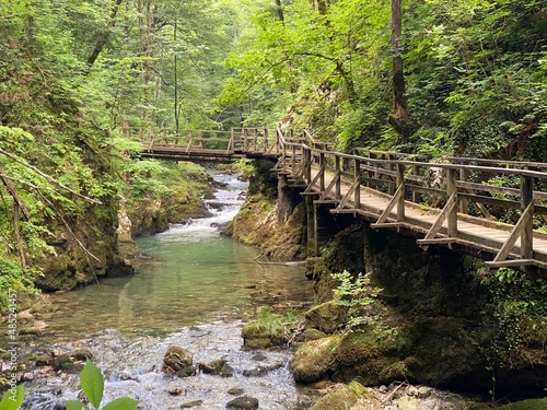 Wooden hiking trails and bridges along the protected landscape of the Kamacnik canyon - Vrbovsko  Croatia  Drvene pje  a  ke staze i mosti  i du   za  ti  enog krajolika kanjona Kama  nik - Gorski kotar 