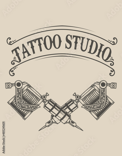 vintage two machine tattoo studio logo