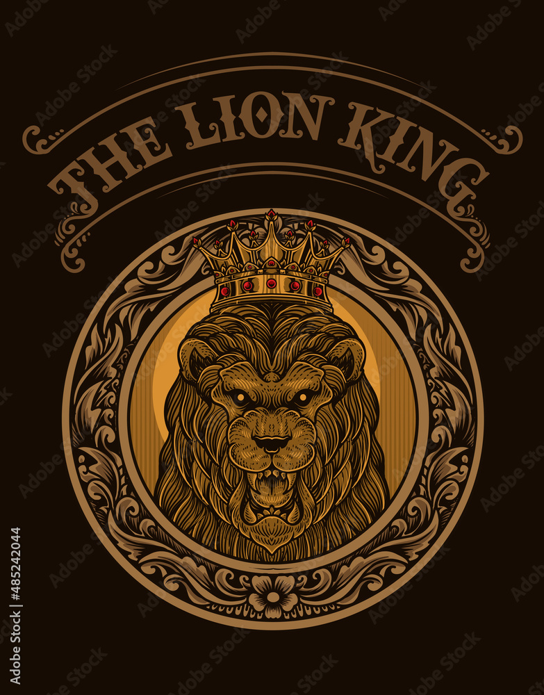 illustration lion king with engraving ornament