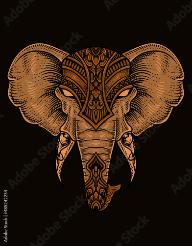 illustration elephant head engraving style with mask