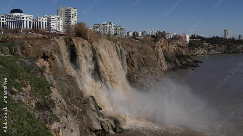 antalya duden waterfall touristic town mediterranean turkey muddy water after rain city on the cliff antalya duden waterfall touristic town mediterranean turkey muddy water after rain city on the cliff